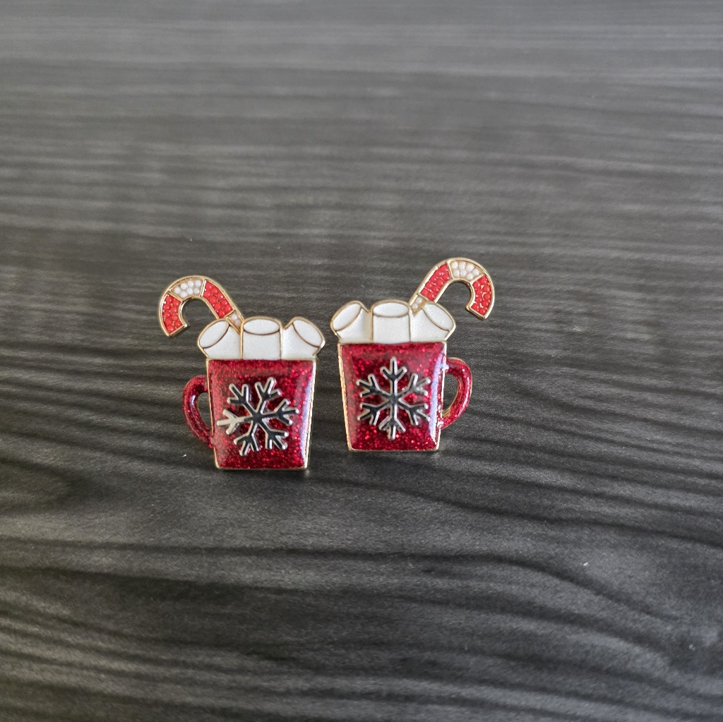 Snowflake Hot Cocoa Mug Christmas Earrings 12$